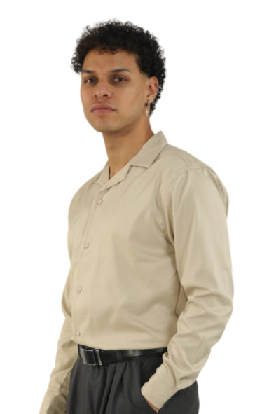 "Men Latte Beige Korean Shirt"